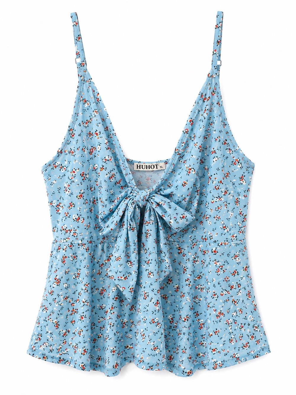 HUHOT Light Blue Floral Tie-Front Camisole